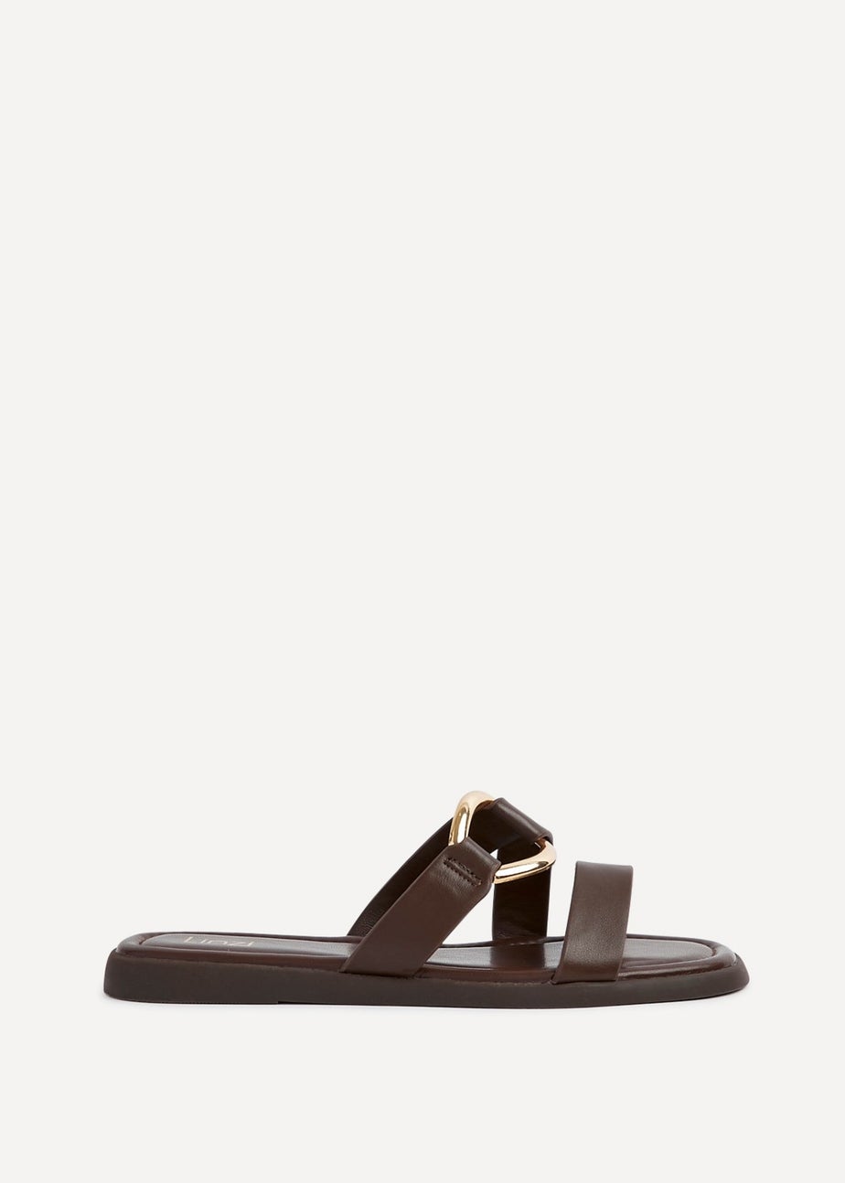 Linzi Cassandra Brown Faux Leather Double Strap Sandal