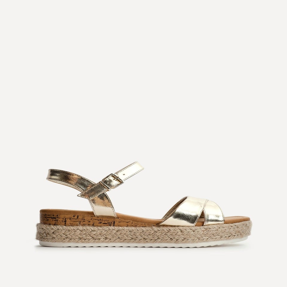 Linzi Sarelli Wide Fit Gold Faux Leather Cork Flatform