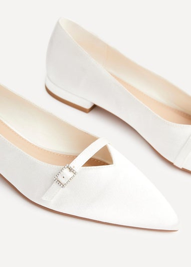 Linzi Engaged Bridal Ivory Satin Ballet Flats