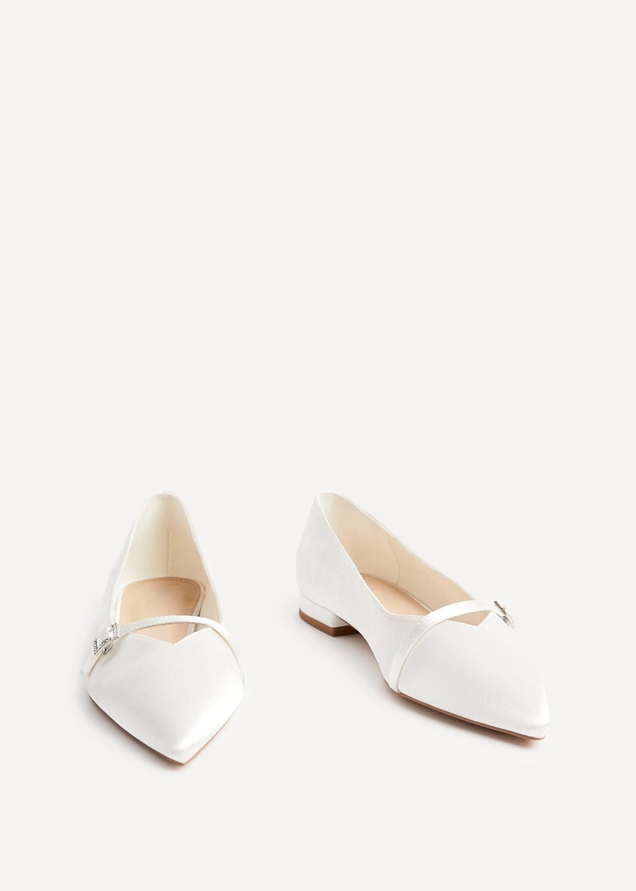 Linzi Engaged Bridal Ivory Satin Ballet Flats