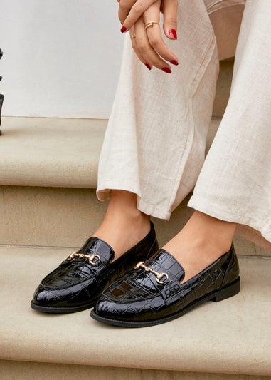 Linzi Maison Black Faux Croc Patent Leather Loafer
