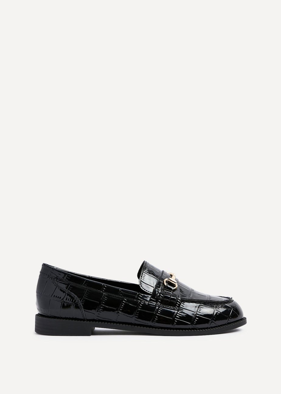 Linzi Maison Black Faux Croc Patent Leather Loafer
