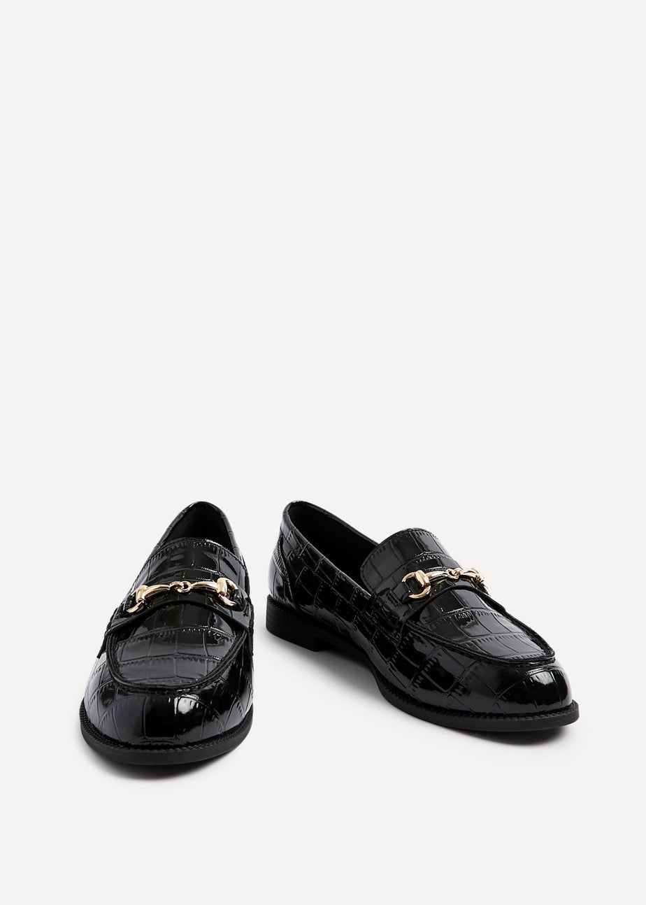 Linzi Maison Black Faux Croc Patent Leather Loafer