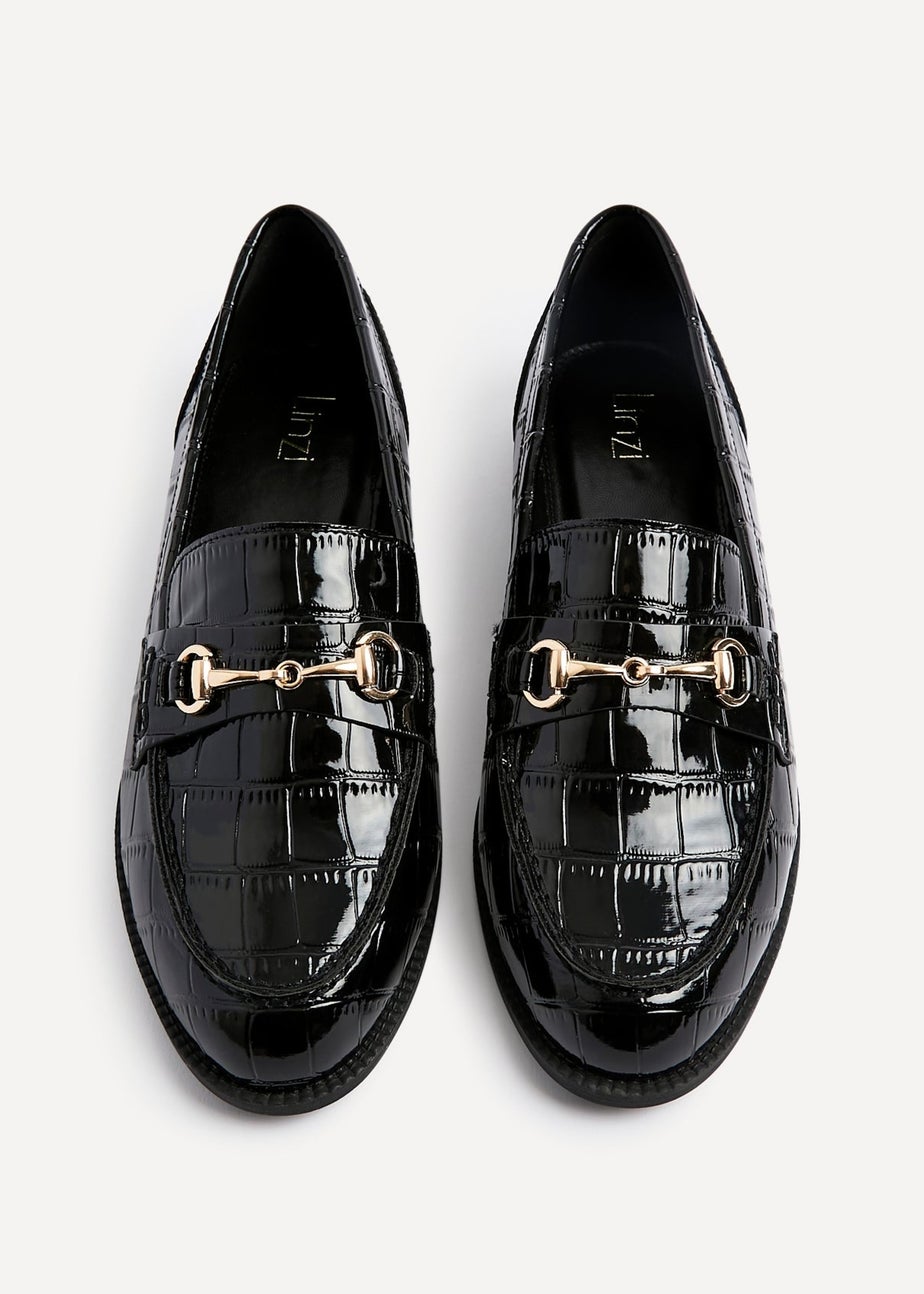 Linzi Maison Black Faux Croc Patent Leather Loafer
