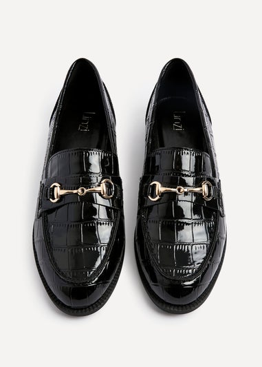 Linzi Maison Black Faux Croc Patent Leather Loafer