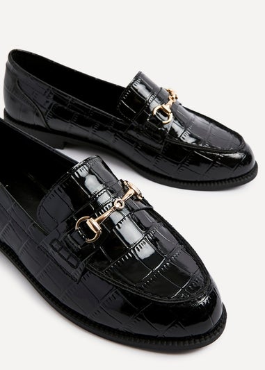 Linzi Maison Black Faux Croc Patent Leather Loafer