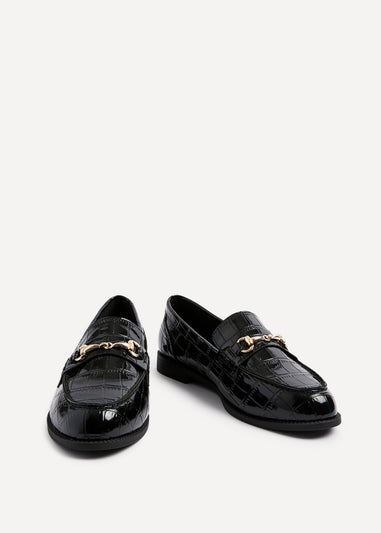 Linzi Maison Black Faux Croc Patent Leather Loafers