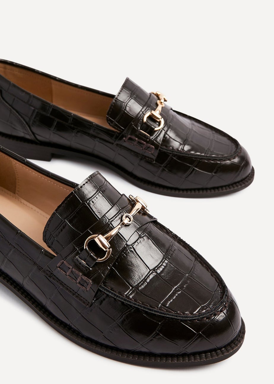 Linzi Maison Brown Faux Croc Patent Leather Loafer