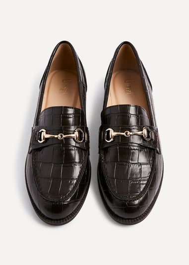 Linzi Maison Brown Faux Croc Patent Leather Loafer