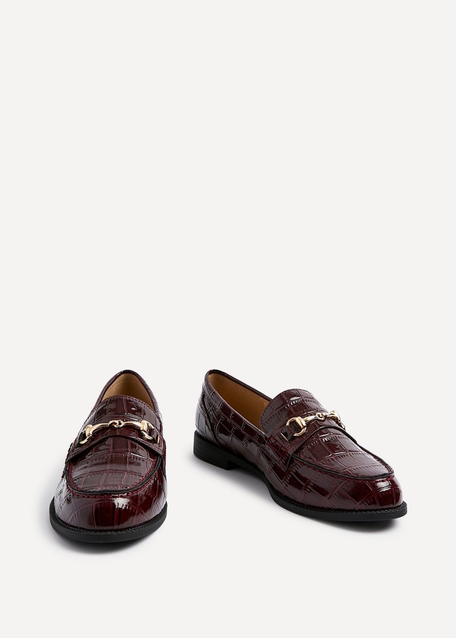 Linzi Maison Burgundy Faux Croc Patent Leather Loafers