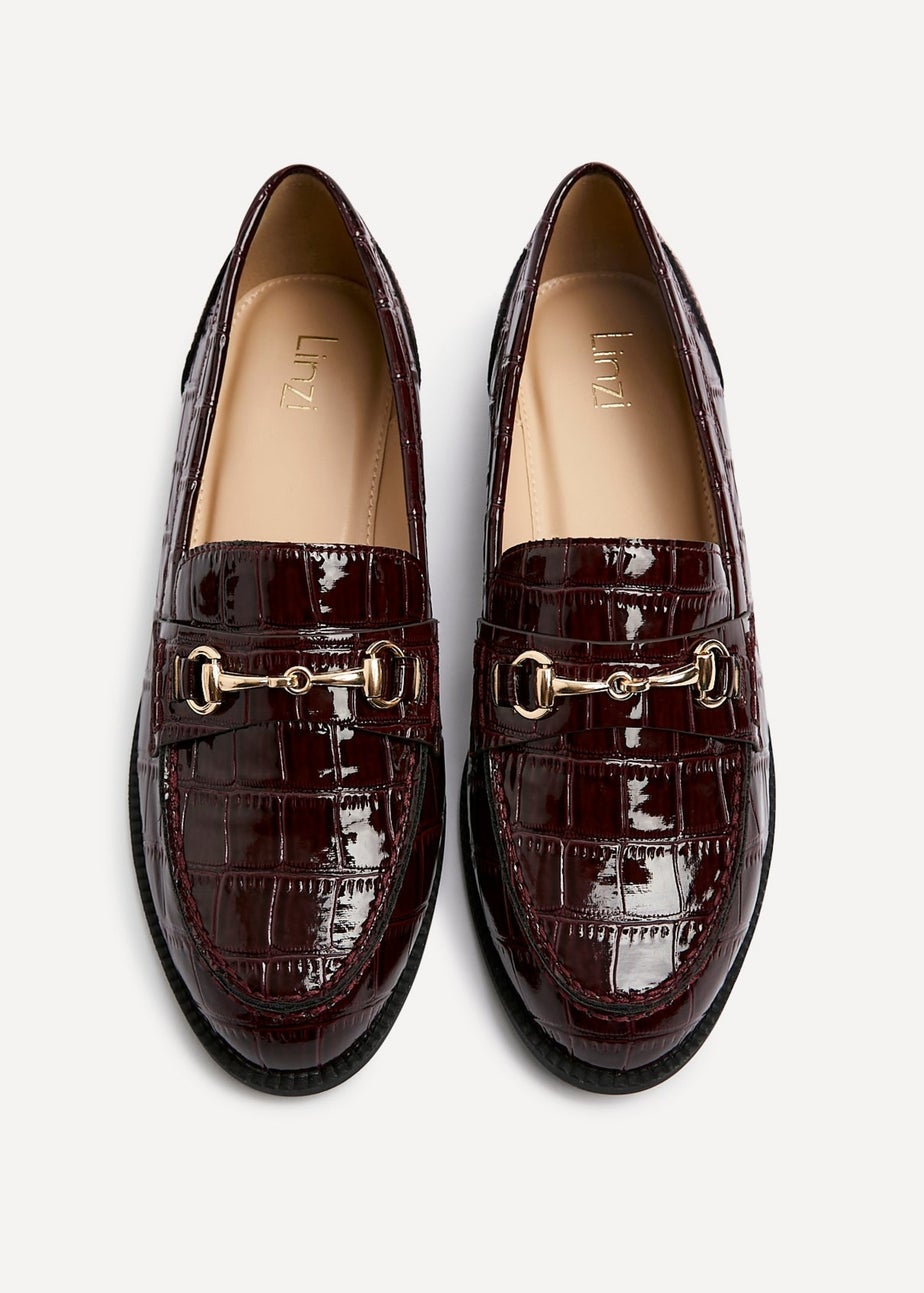 Linzi Maison Burgundy Faux Croc Patent Leather Loafers