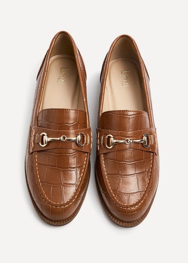 Linzi Maison Tan Faux Croc Patent Leather Loafer