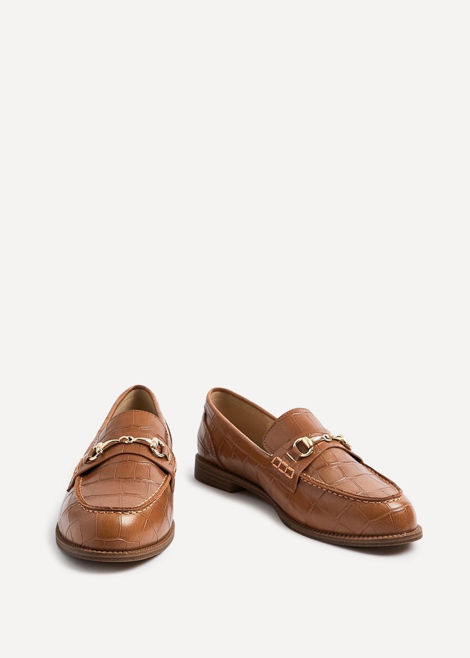 Linzi Maison Tan Faux Croc Patent Leather Loafer