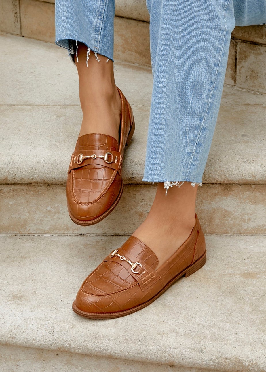 Linzi Maison Tan Faux Croc Patent Leather Loafer