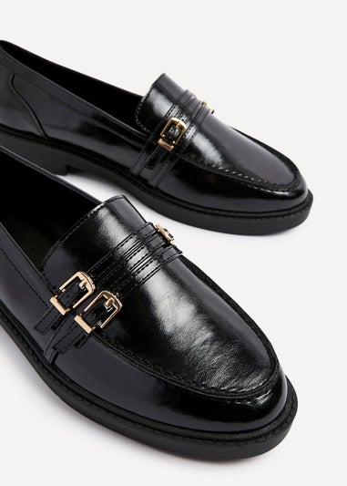 Linzi Portland Black Faux Leather Loafers