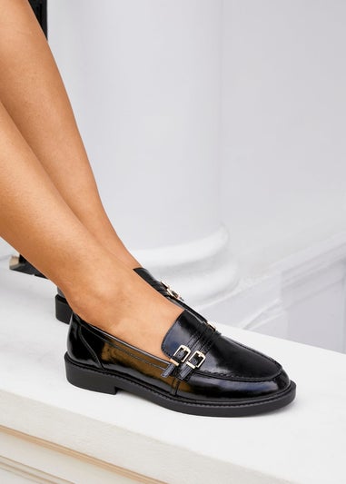 Linzi Portland Black Faux Leather Loafer