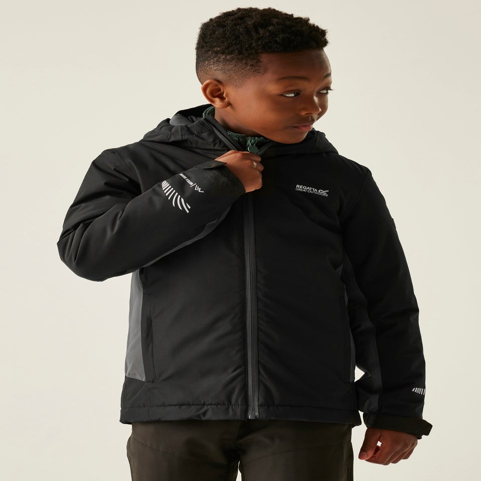Regatta Black/Grey Kids' Hurdle Reflective Waterproof Insulated Jacket (3-16yrs)