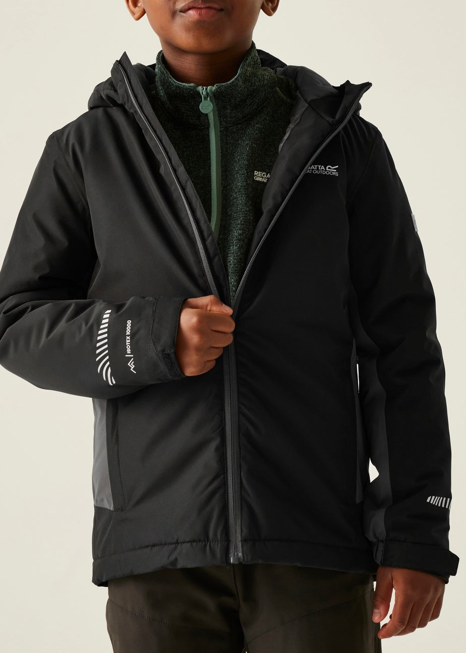 Regatta Black/Grey Kids' Hurdle Reflective Waterproof Insulated Jacket (3-16yrs)