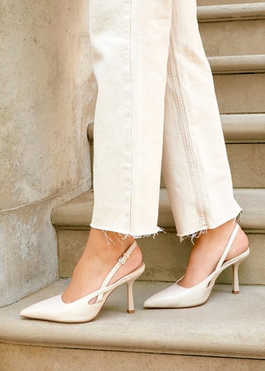 Linzi Rhea Sand Faux Leather Sling Back Court Heels