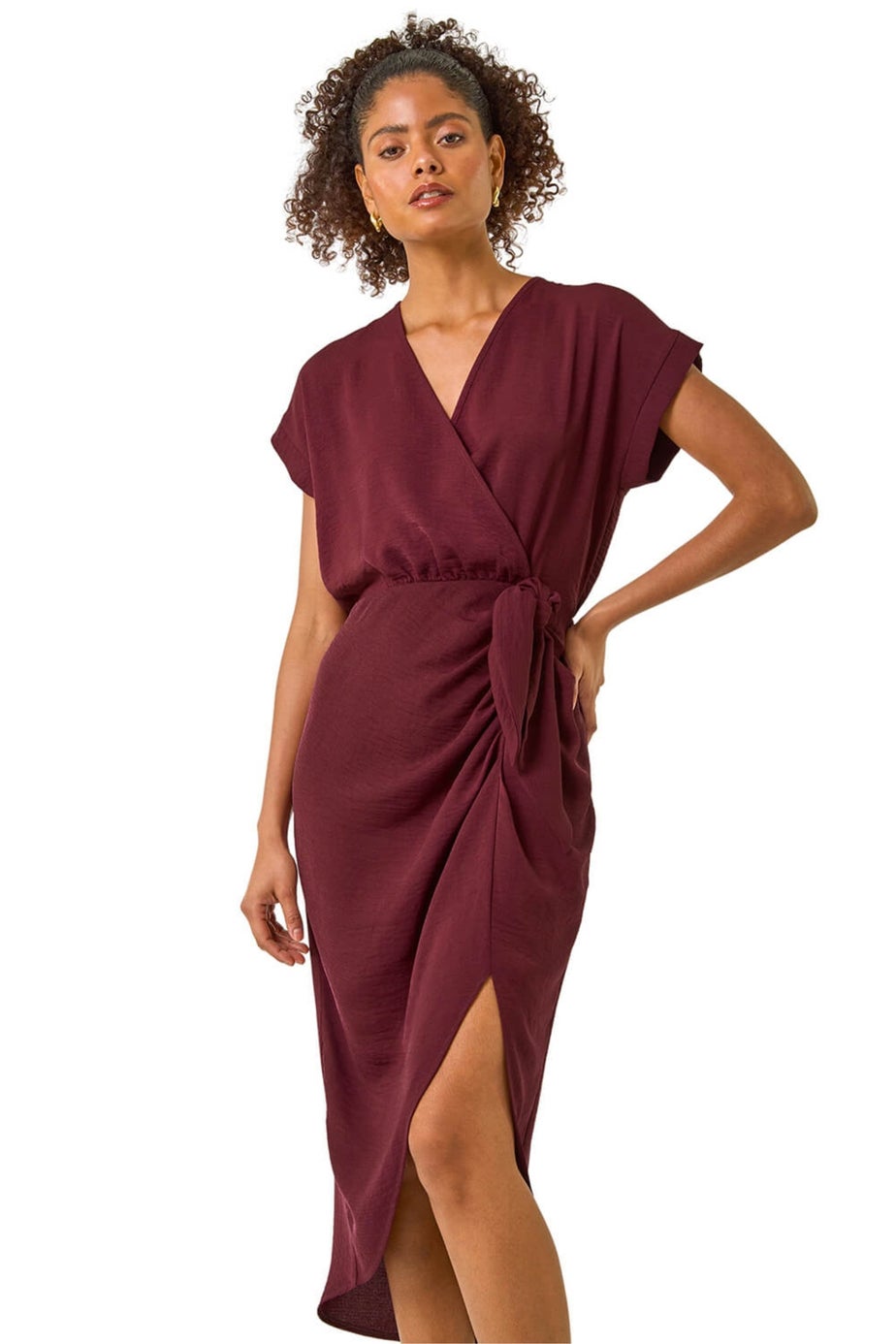 Dusk Burgundy Wrap Tie Detail Dress
