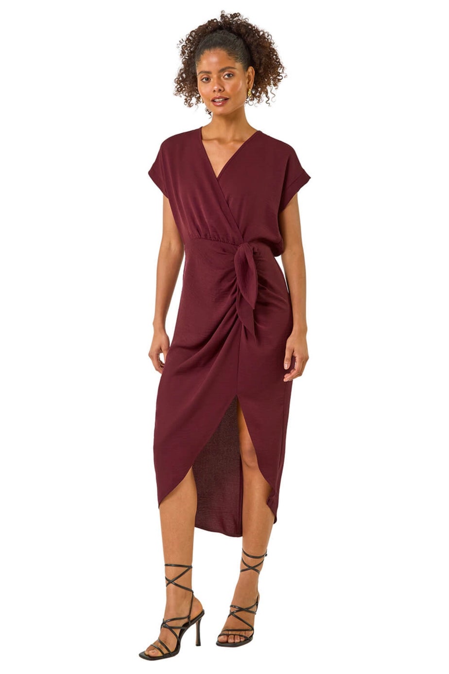 Dusk Burgundy Wrap Tie Detail Dress