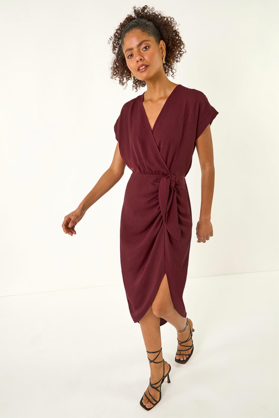 Dusk Burgundy Wrap Tie Detail Dress