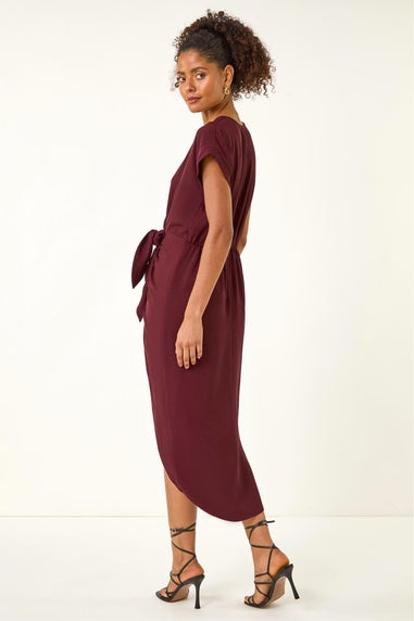 Dusk Burgundy Wrap Tie Detail Dress