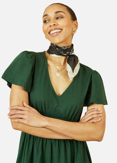 Yumi Green Cotton Jersey V Neck Midi Dress