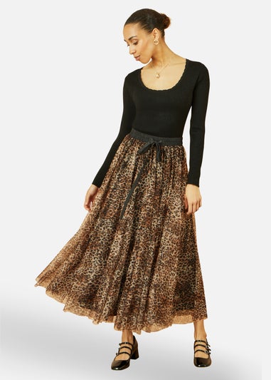 Yumi Brown Leopard Mesh Tulle Skirt