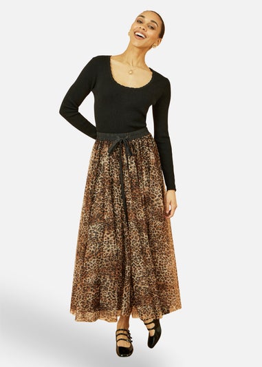 Yumi Brown Leopard Mesh Tulle Skirt