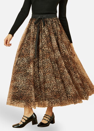 Yumi Brown Leopard Mesh Tulle Skirt