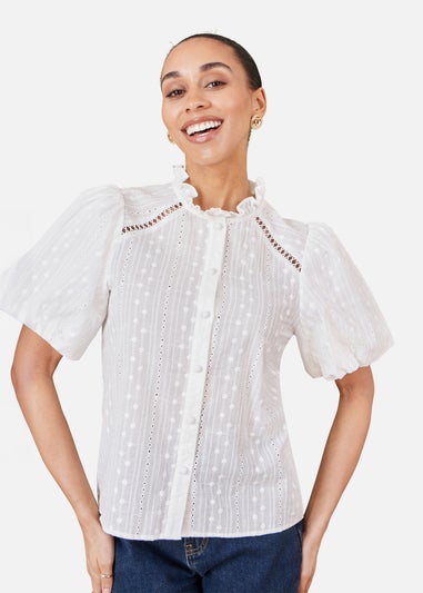 Yumi White Broderie Anglaise Puff Sleeve Shirt
