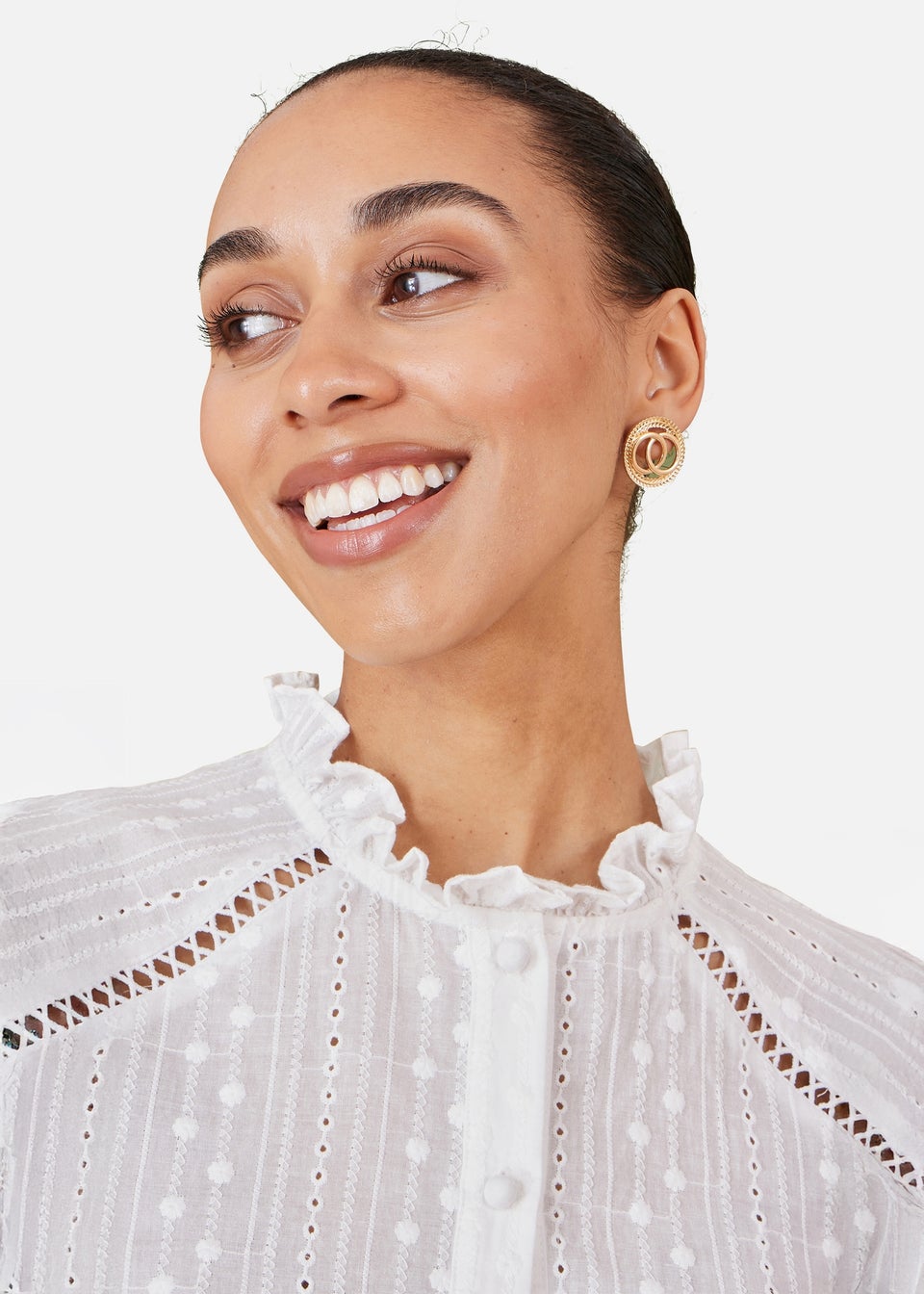Yumi White Broderie Anglaise Puff Sleeve Shirt