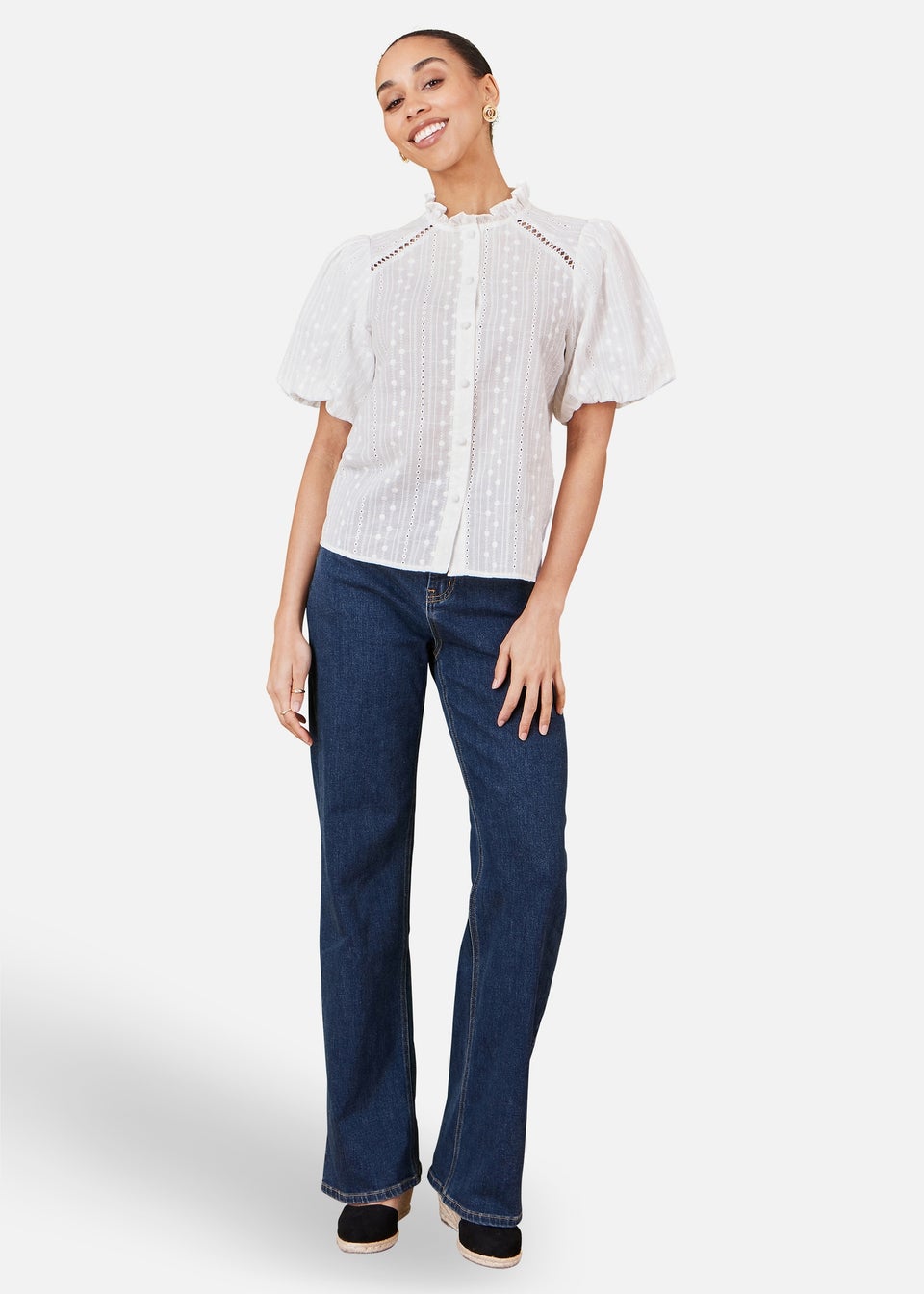 Yumi White Broderie Anglaise Puff Sleeve Shirt