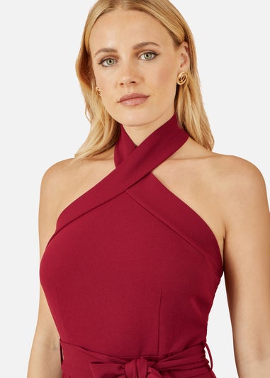 Yumi Burgundy Cross Over Halter Neck Jumpsuit