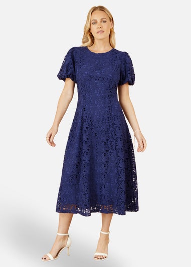 Yumi Navy Lace Midi Skater Dress