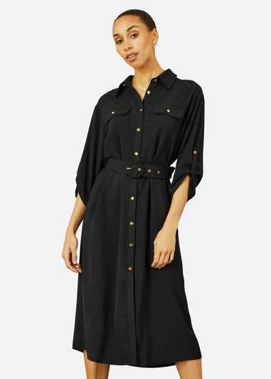 Yumi Black Stretch Midi Shirt Dress