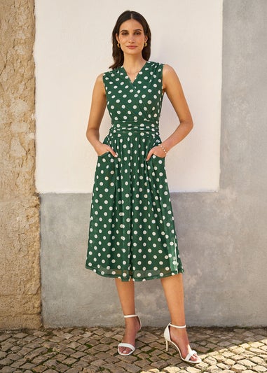 Yumi Green Mesh Wrap Dress With Pockets