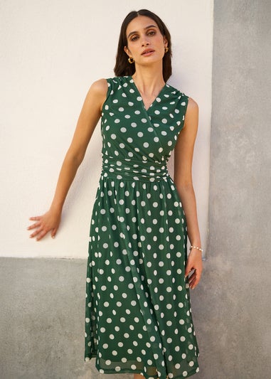 Yumi Green Mesh Wrap Dress With Pockets