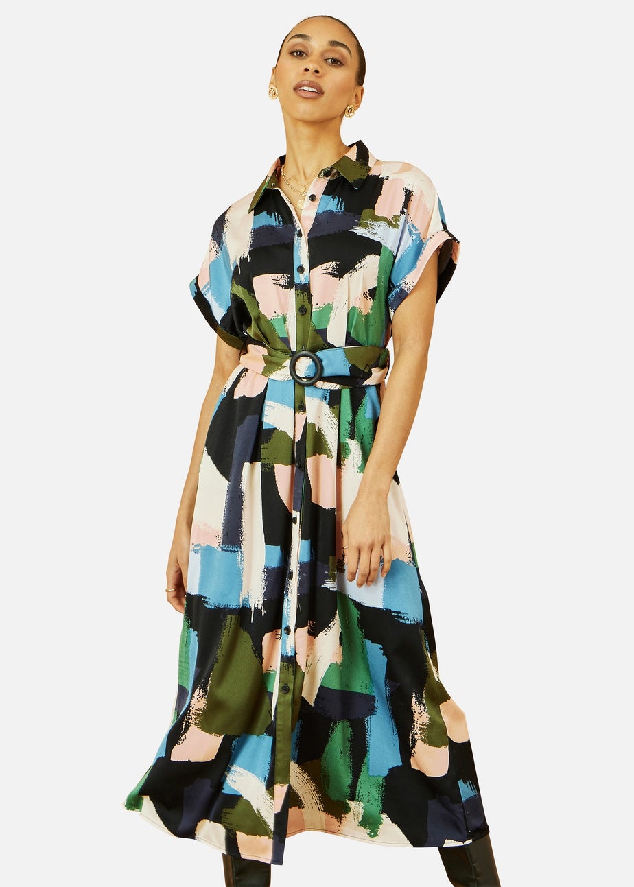 Yumi Multi Brushstroke Print Relaxed Midi shirt Dress