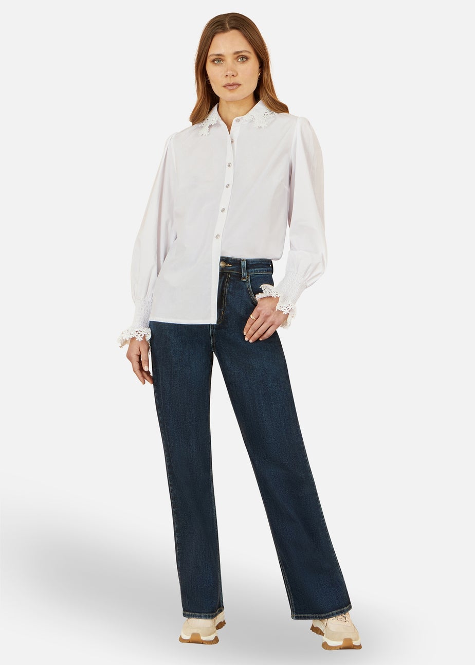 Yumi  White Lace Trim Shirt