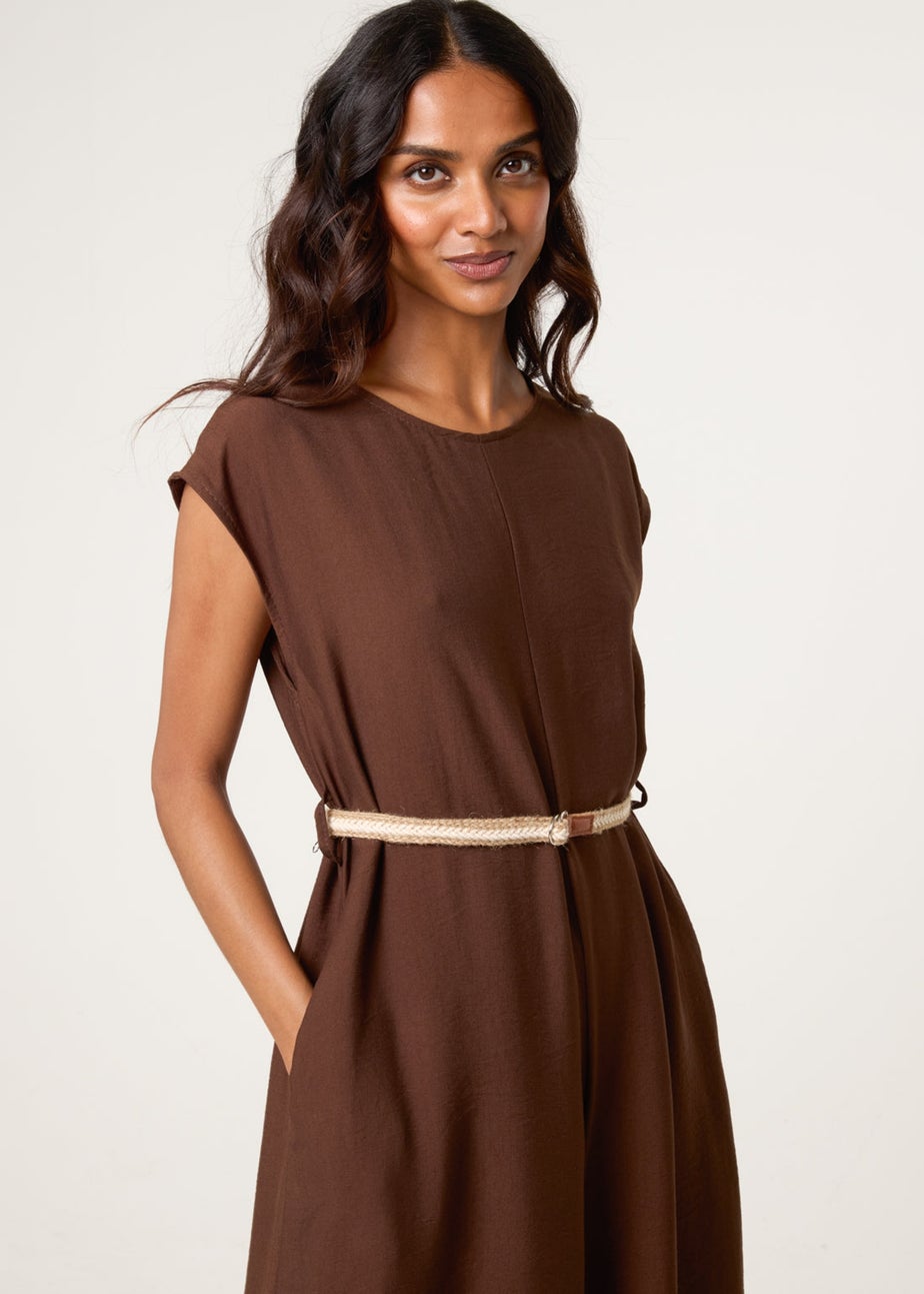 Blue Vanilla Brown Plain Belted Jumpsuit