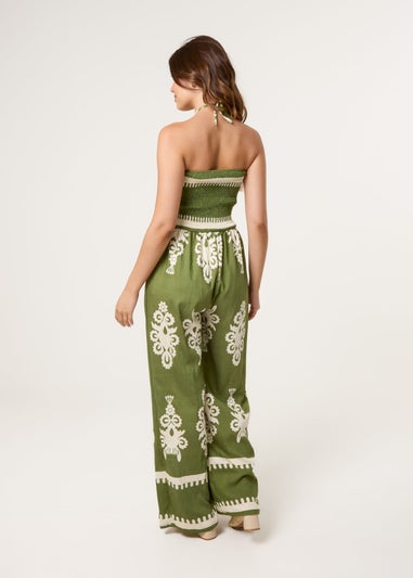 Blue Vanilla Khaki Strapless Shirred Waist Jumpsuit