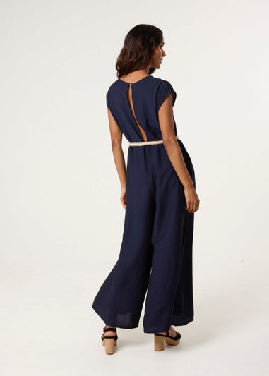 Blue Vanilla Navy Plain Belted Jumpsuit