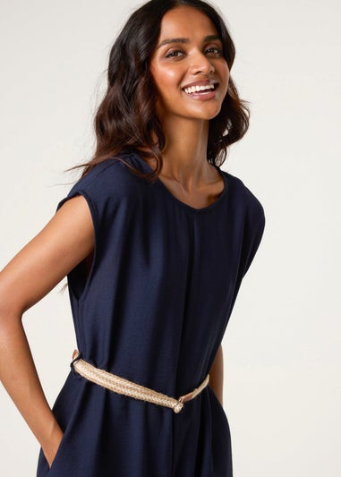 Blue Vanilla Navy Plain Belted Jumpsuit