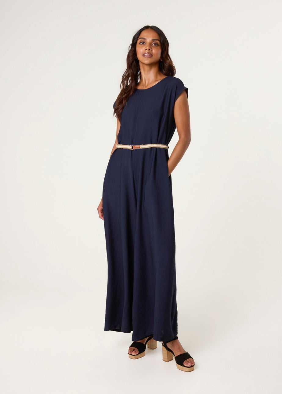 Blue Vanilla Navy Plain Belted Jumpsuit