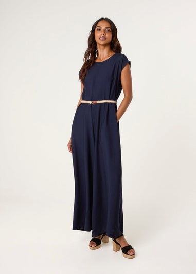 Blue Vanilla Navy Plain Belted Jumpsuit