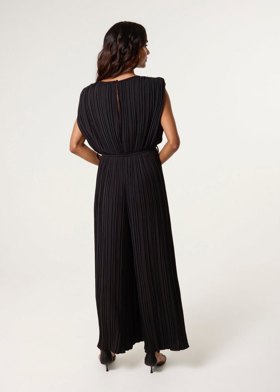 Blue Vanilla Black Pleated Shoulder Pad Jumpsuit