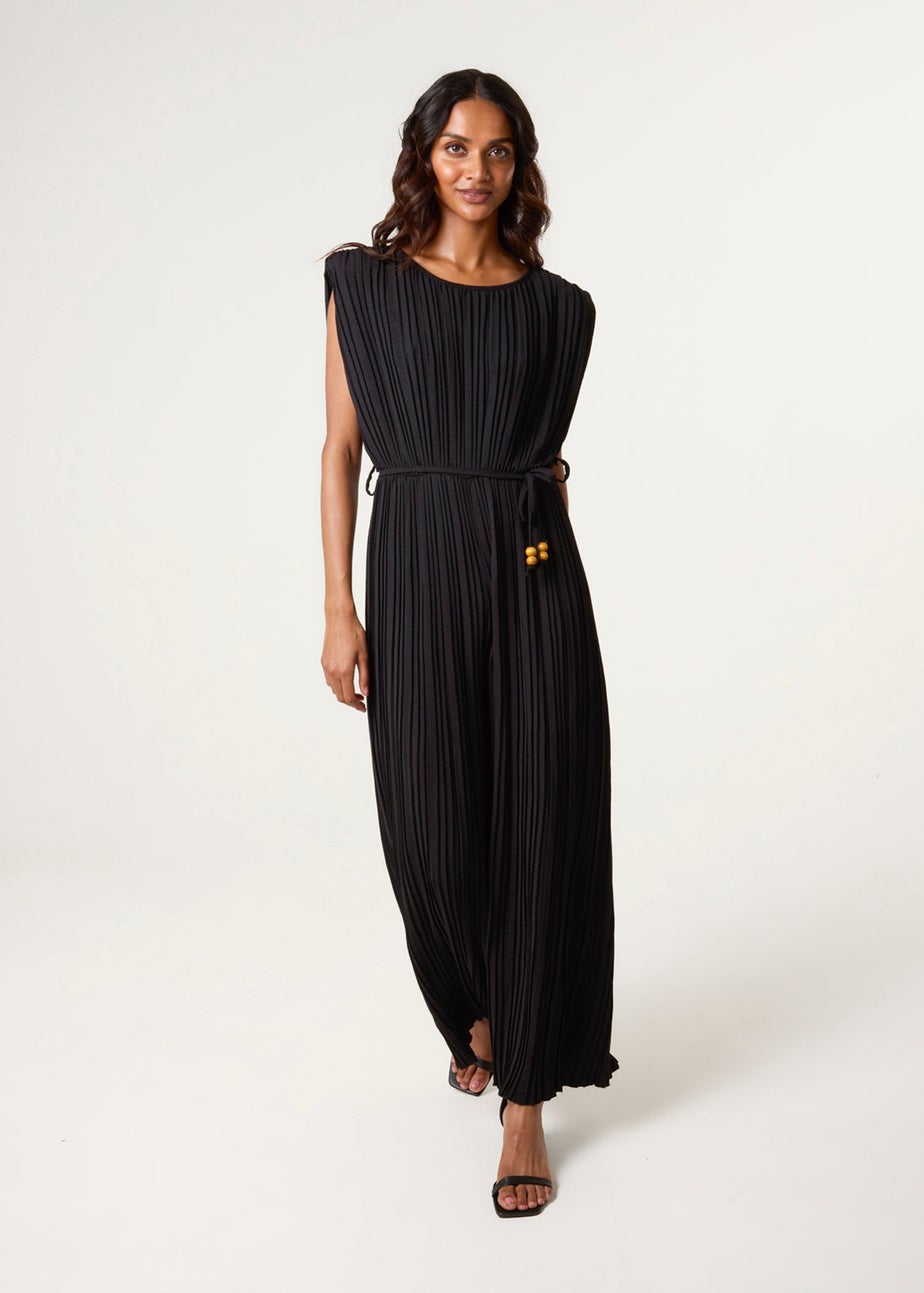 Blue Vanilla Black Pleated Shoulder Pad Jumpsuit