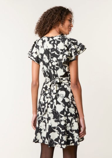 Blue Vanilla Black Printed Frill Sleeve Mini Dress